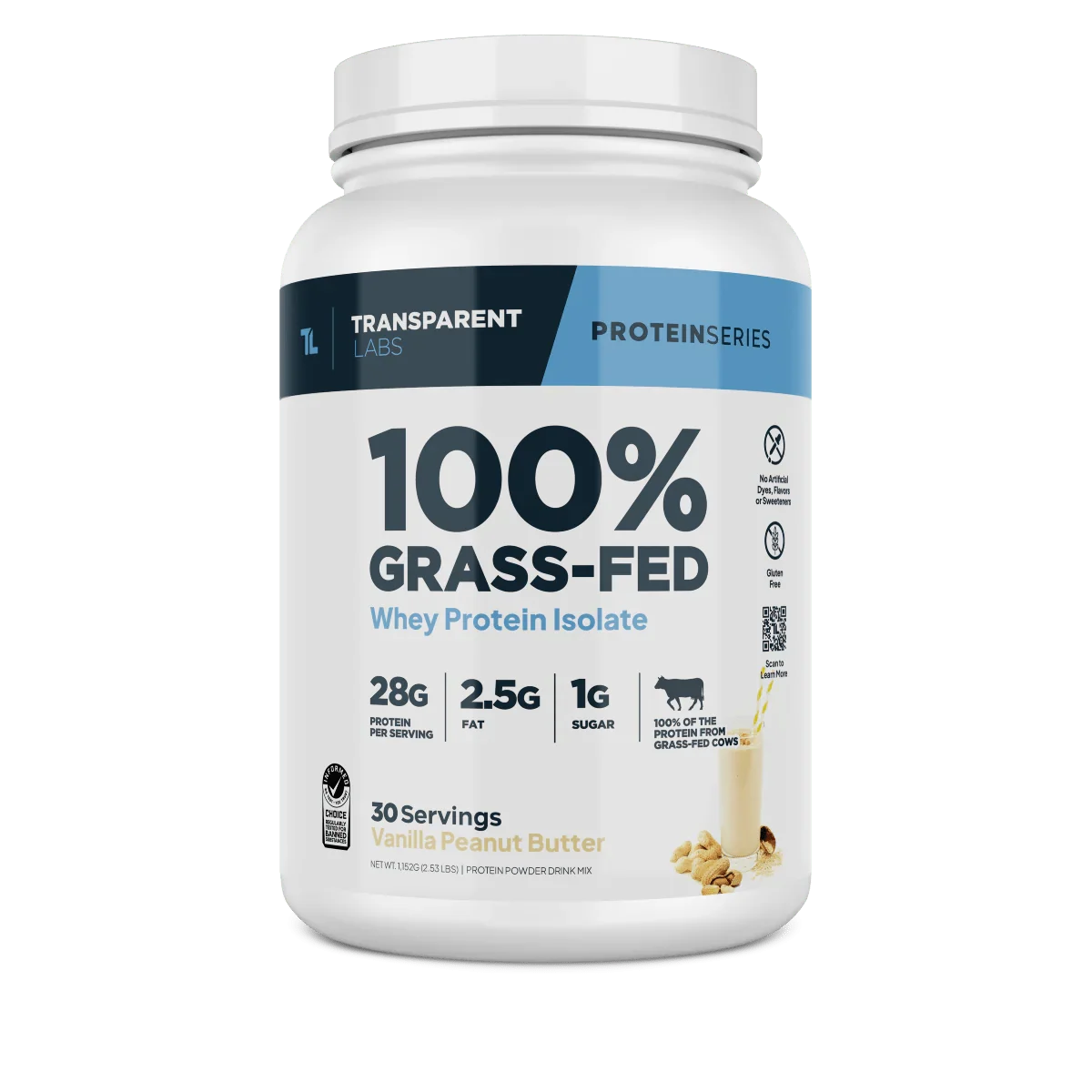Transparent Labs 100% Grass-Fed Whey Isolate Protein Powder (30 Servings)