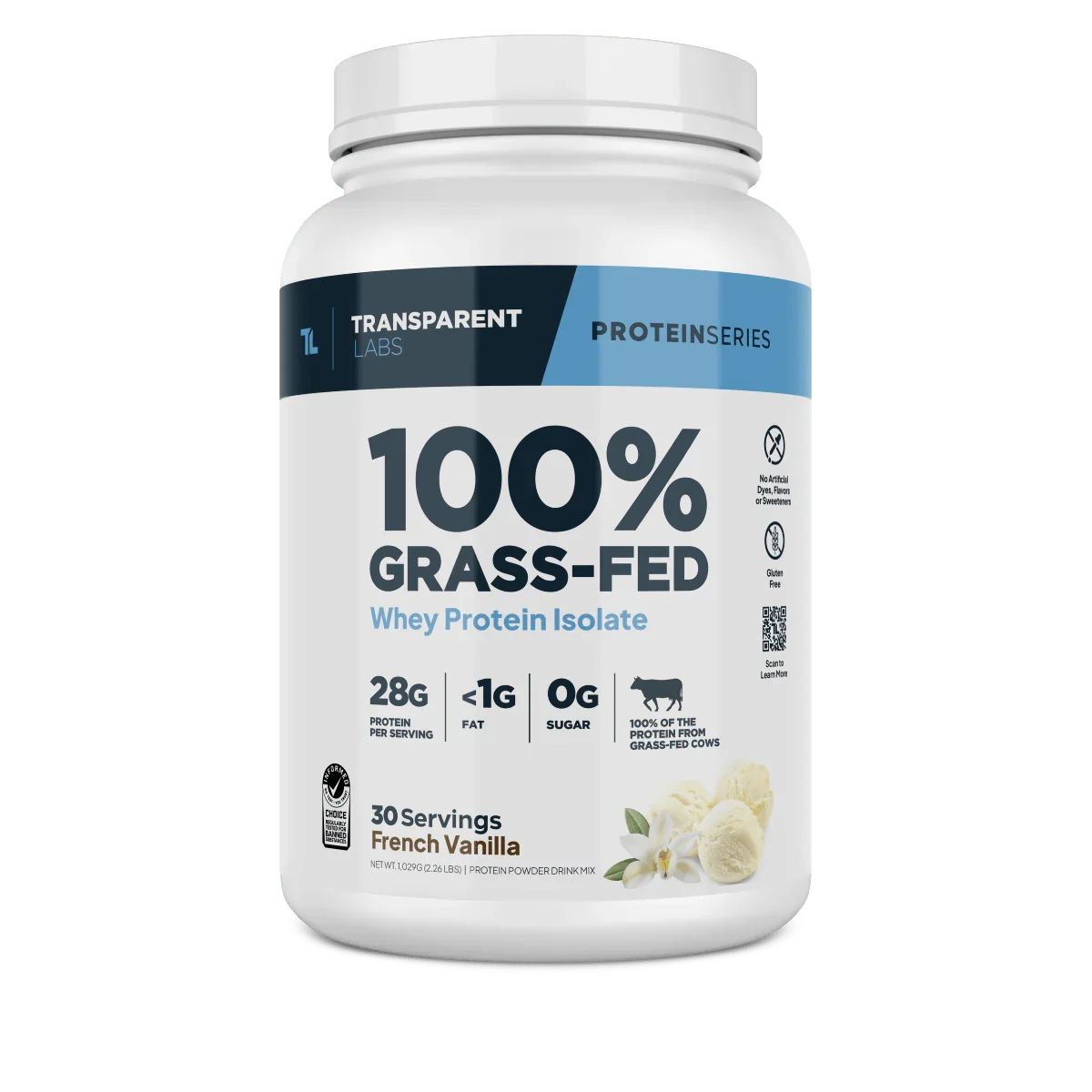 Transparent Labs 100% Grass-Fed Whey Isolate Protein Powder (30 Servings)