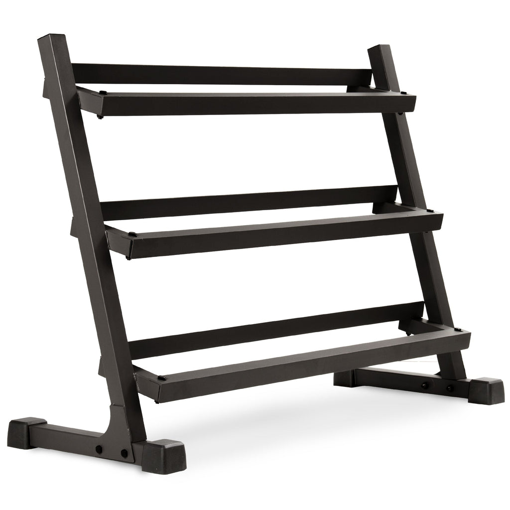 5-50 lb Rubber Hex Dumbbell Set with Commercial 3-Tier Storage Rack
