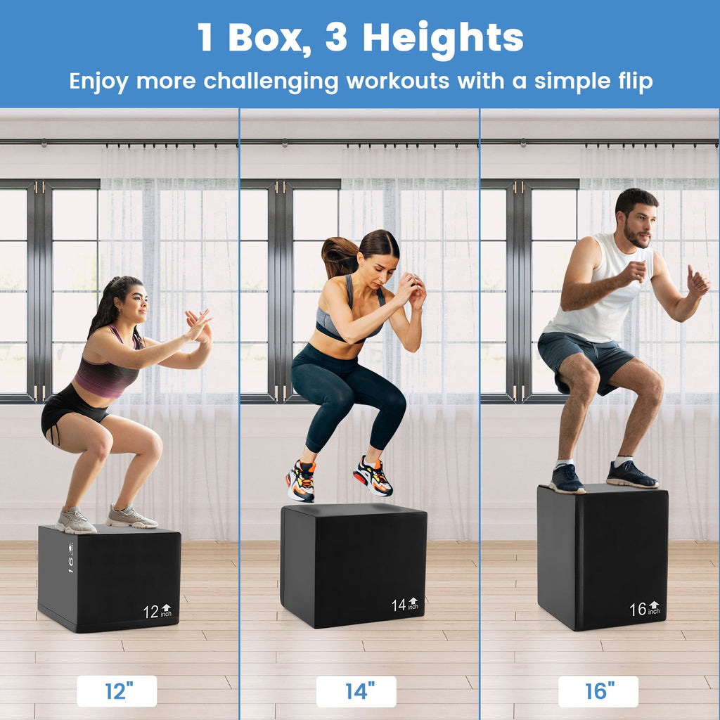 3-in-1 Foam Plyometric Box | 16" & 30" Heights | Anti-Slip PU Cover