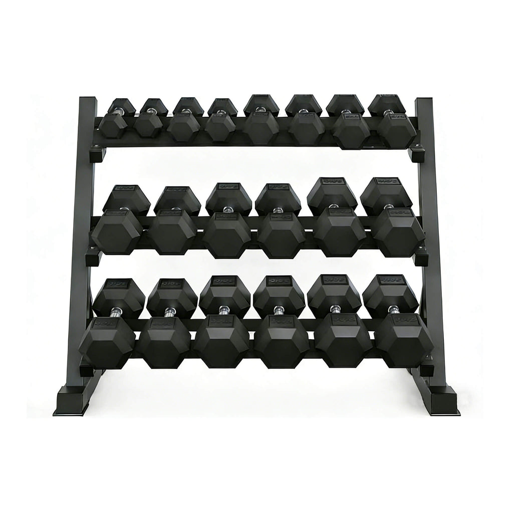 Rovix Rubber Hex Dumbbell Set with Rack — 5 to 35 LB Pairs