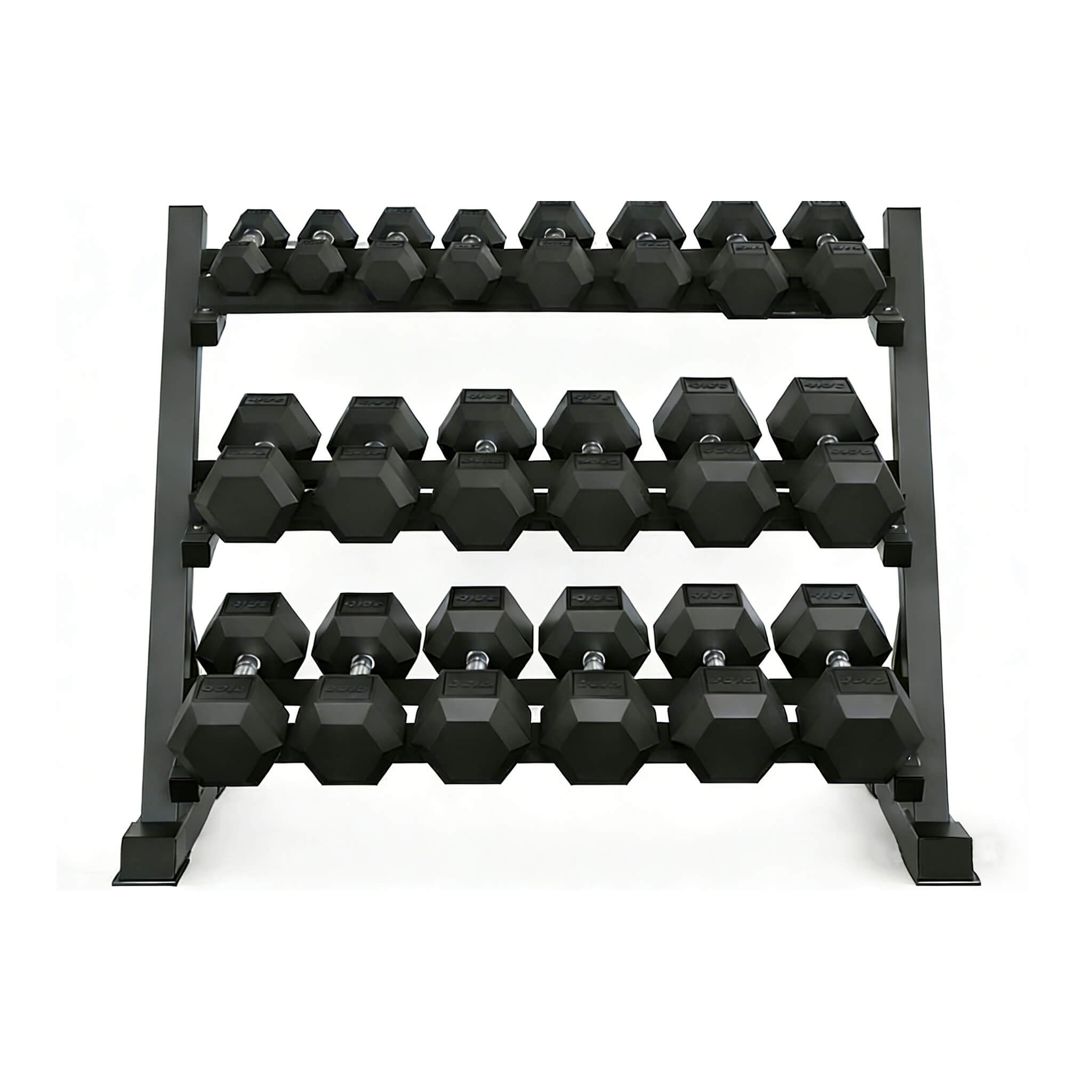 Rovix Rubber Hex Dumbbell Set with Rack — 5 to 35 LB Pairs