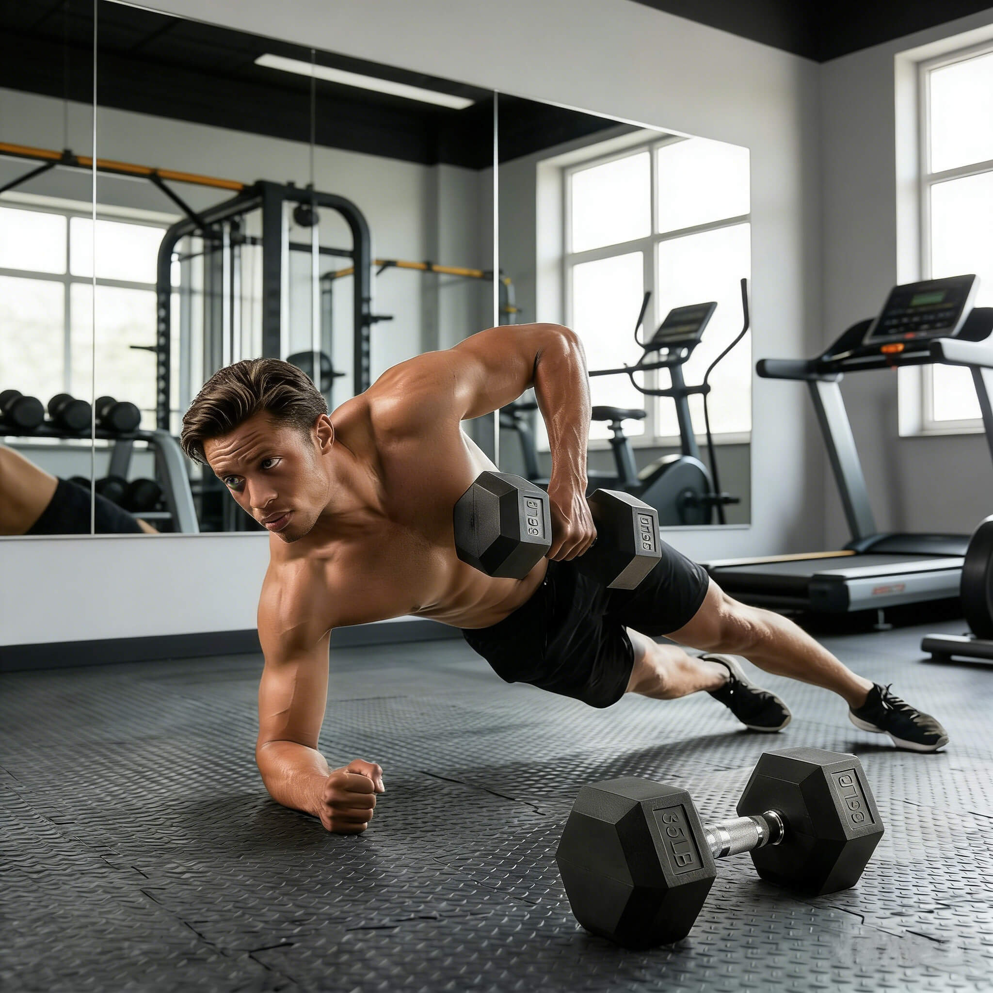 Rovix Rubber Hex Dumbbell Set with Rack — 5 to 35 LB Pairs
