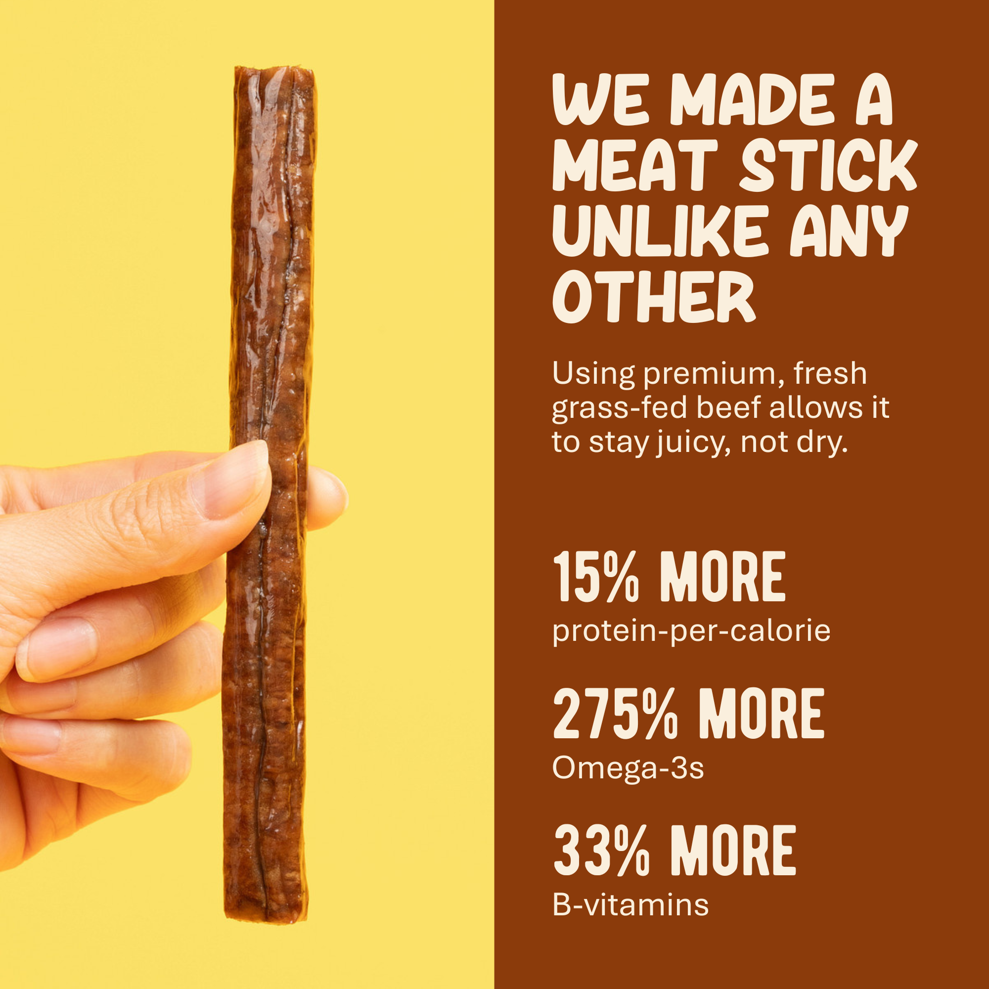Grass-Fed Beef Meat Sticks - Plain, 100% American Made, High Protein Snack