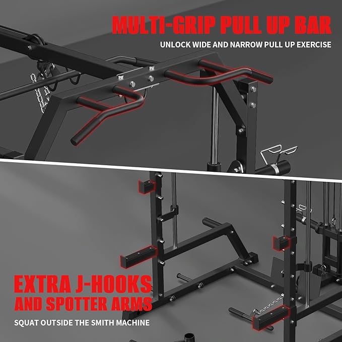 All-in-One Smith Machine & Power Cage with LAT Pulldown – Home Gym