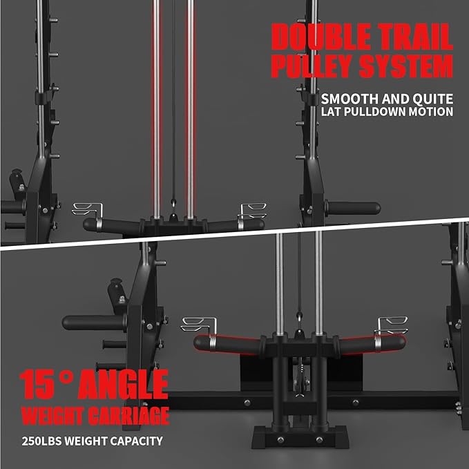 All-in-One Smith Machine & Power Cage with LAT Pulldown – Home Gym