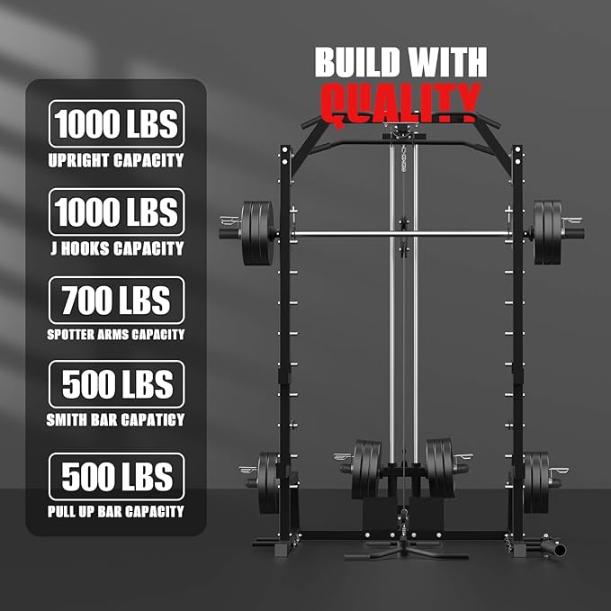 All-in-One Smith Machine & Power Cage with LAT Pulldown – Home Gym