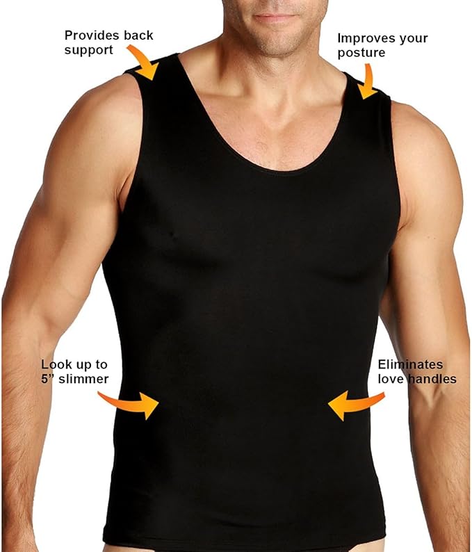 Insta Slim Men's Compression Tank-Top Shapewear | Made in USA | Tummy Control & Back Support