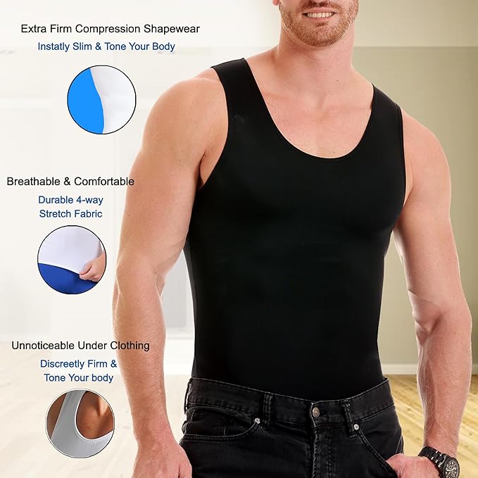 Insta Slim Men's Compression Tank-Top Shapewear | Made in USA | Tummy Control & Back Support
