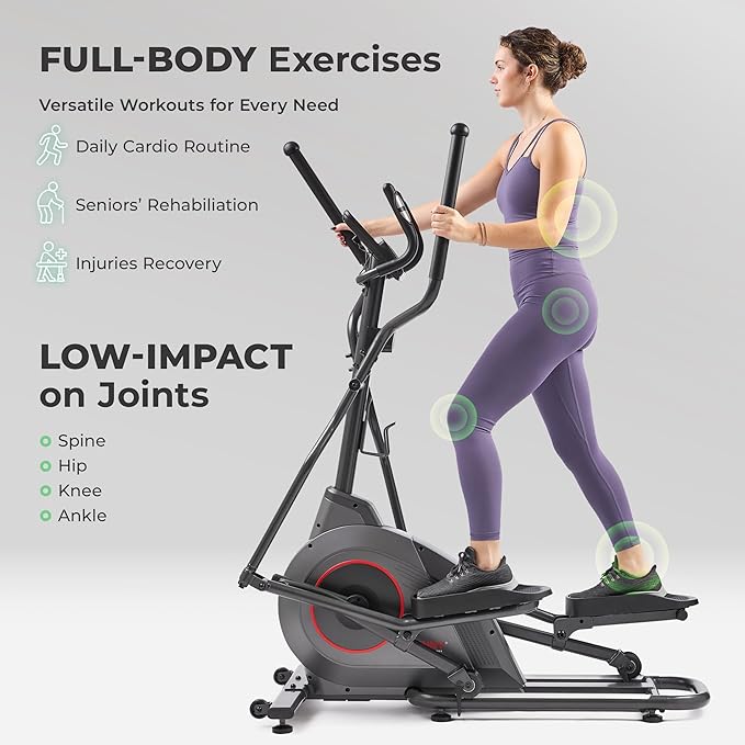 Sunny Health & Fitness Smart Upright Elliptical | 16" Stride, 16-Level Resistance, 300LB Capacity