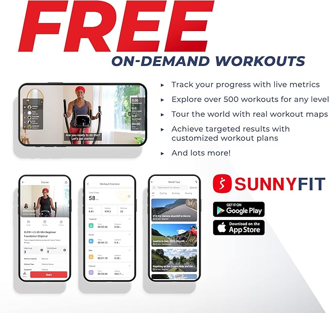 Sunny Health & Fitness Elliptical Trainer | Bluetooth, 12-Level Resistance, 300LB Capacity