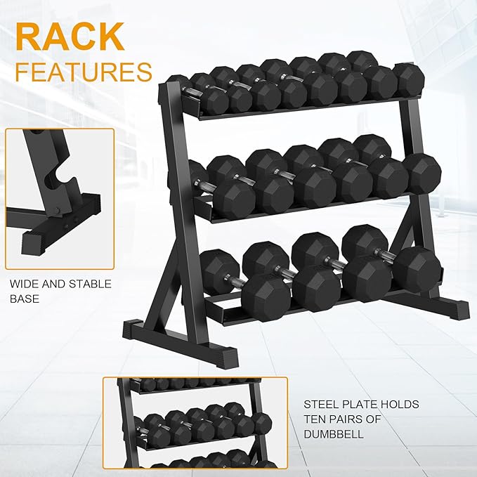 IronWave Fitness Premium Rubber Coated Hex Dumbbell Set with Rack – 450 LB