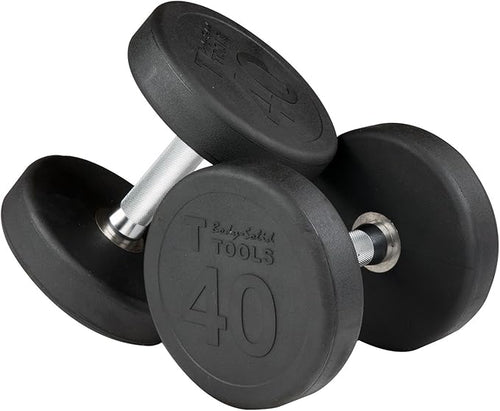 Body-Solid Round Rubber Dumbbell Set with Rack & Floor Mat | 5-40 lb Pairs