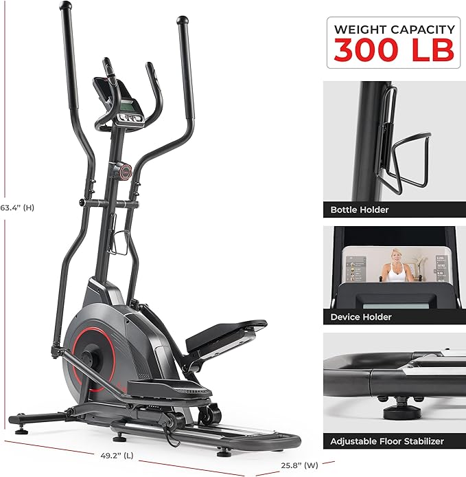 Sunny Health & Fitness Smart Upright Elliptical | 16" Stride, 16-Level Resistance, 300LB Capacity