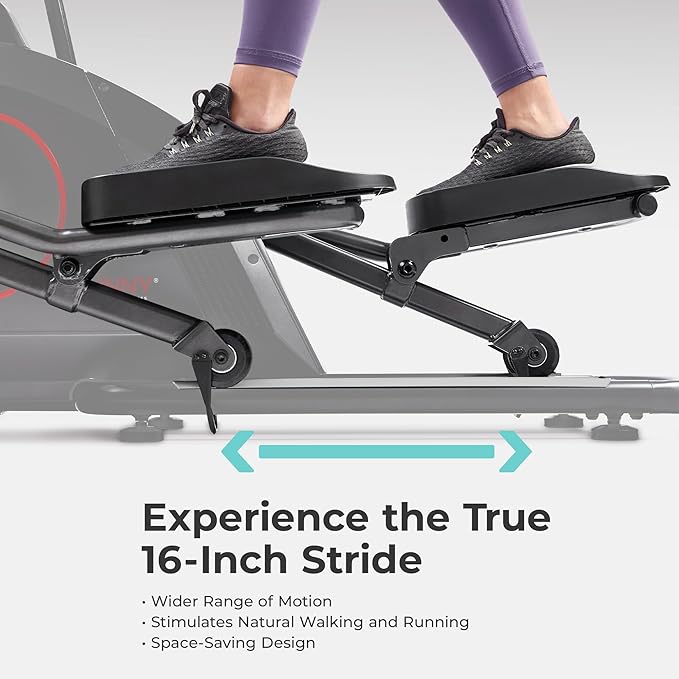 Sunny Health & Fitness Smart Upright Elliptical | 16" Stride, 16-Level Resistance, 300LB Capacity