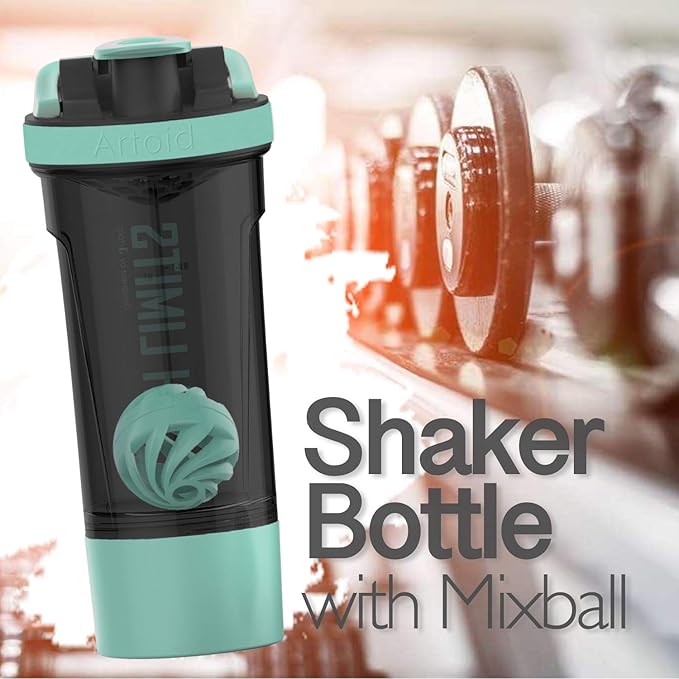 Artoid Mode 24-Ounce Protein Shaker Bottle, Dual Mixing Technology, BPA Free, Aqua Green/Black