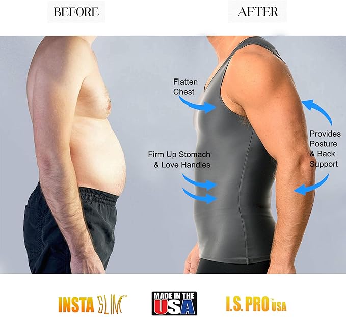 Insta Slim Men's Compression Tank-Top Shapewear | Made in USA | Tummy Control & Back Support