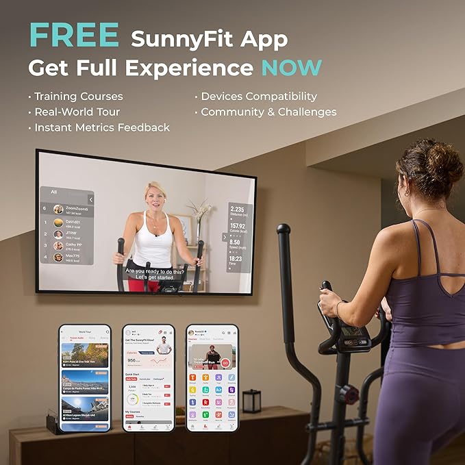 Sunny Health & Fitness Smart Upright Elliptical | 16" Stride, 16-Level Resistance, 300LB Capacity