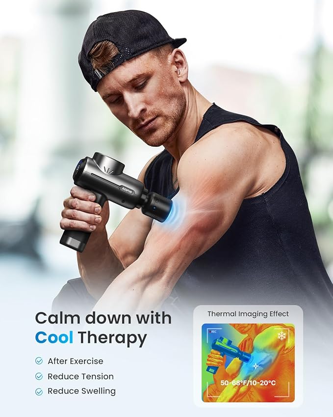 RENPHO Massage Gun with Heat and Cold | Portable Percussion Massager with Charging Stand | Active+ Thermacool Deluxe