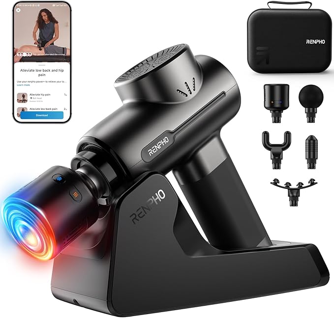 RENPHO Massage Gun with Heat and Cold | Portable Percussion Massager with Charging Stand | Active+ Thermacool Deluxe