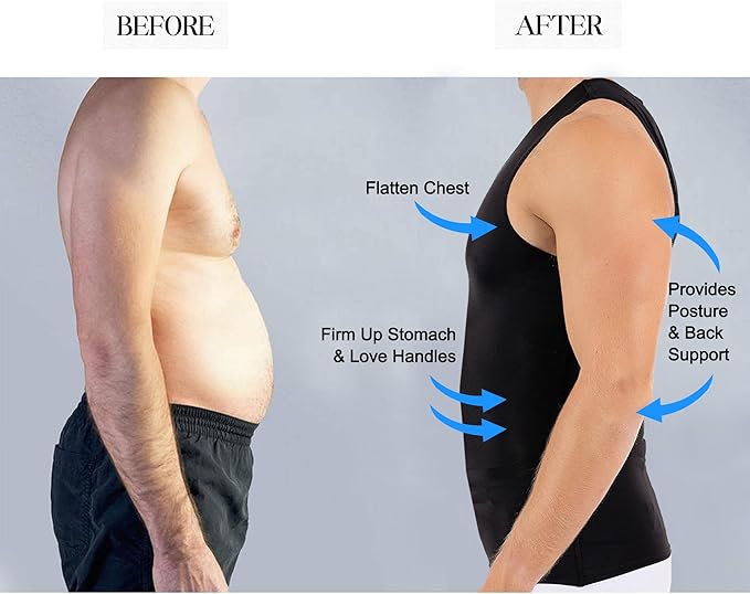 Insta Slim Men's Compression Tank-Top Shapewear | Made in USA | Tummy Control & Back Support