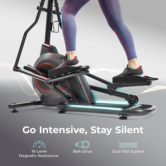 Sunny Health & Fitness Smart Upright Elliptical | 16" Stride, 16-Level Resistance, 300LB Capacity