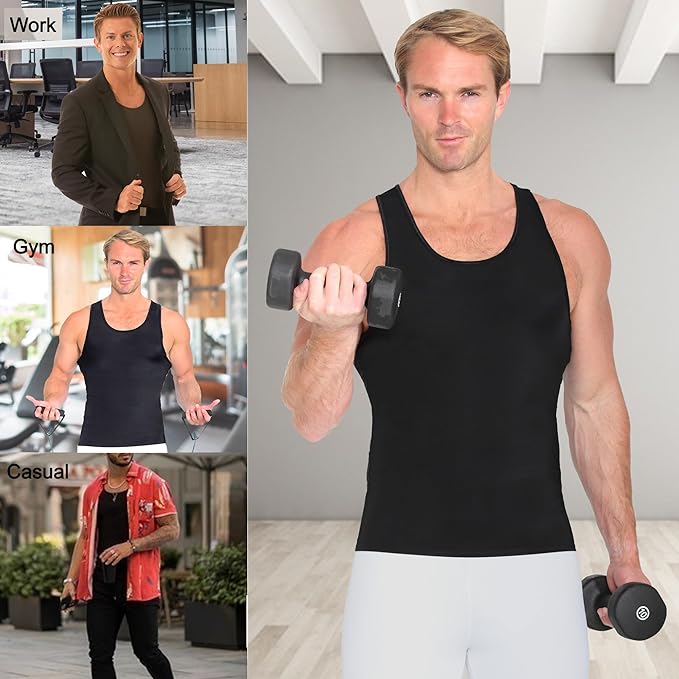Insta Slim Men's Compression Tank-Top Shapewear | Made in USA | Tummy Control & Back Support