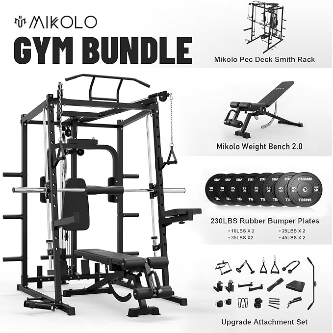 Mikolo CS00 All-in-One Smith Machine Home Gym with 230 lb Weight Plates