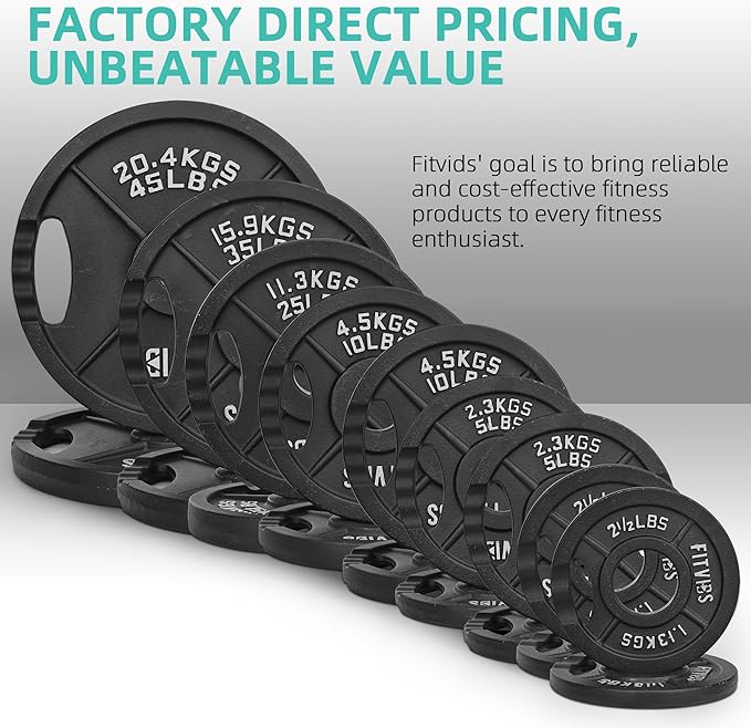 IronWave Fitness Olympic Cast Iron 2-Inch Weight Plates Set – 255 LB