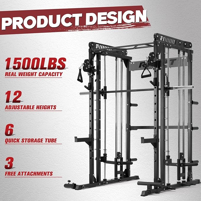 RitFit M1 Smith Machine with Cable Crossover System – All-in-One Power Cage & Squat Rack for Home Gym