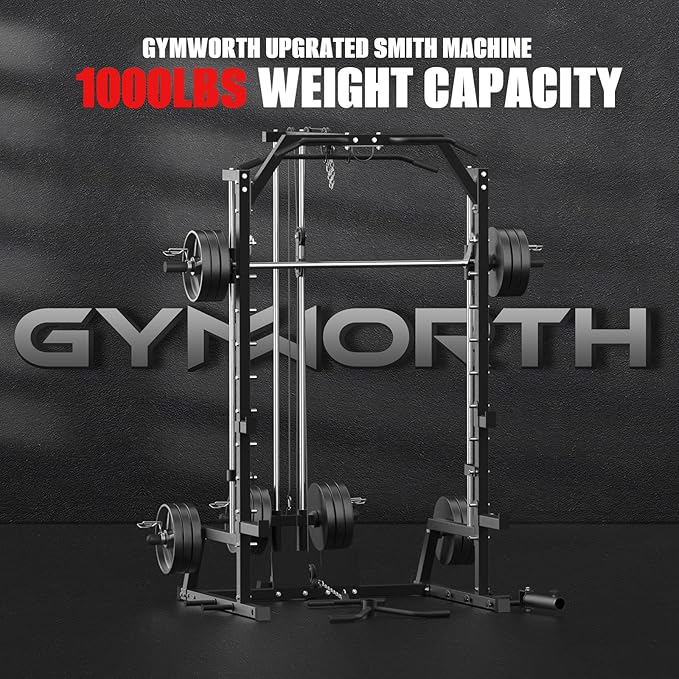 All-in-One Smith Machine & Power Cage with LAT Pulldown – Home Gym