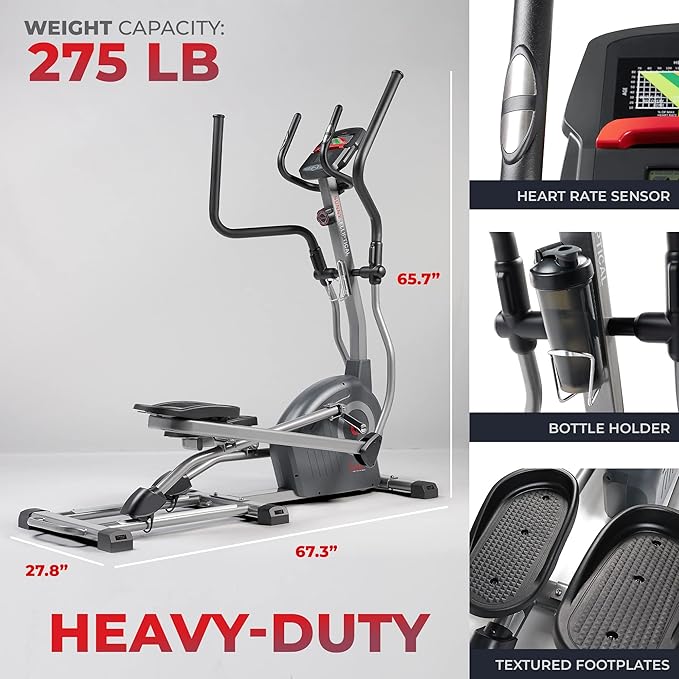 Sunny Health & Fitness Elliptical Trainer | Bluetooth, 12-Level Resistance, 300LB Capacity