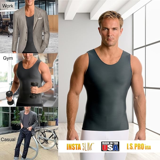 Insta Slim Men's Compression Tank-Top Shapewear | Made in USA | Tummy Control & Back Support