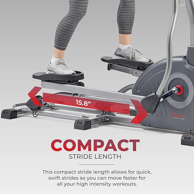 Sunny Health & Fitness Elliptical Trainer | Bluetooth, 12-Level Resistance, 300LB Capacity
