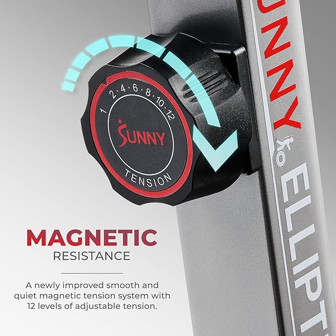 Sunny Health & Fitness Elliptical Trainer | Bluetooth, 12-Level Resistance, 300LB Capacity