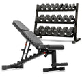 5-50 lb Hex Dumbbell Set with Rack and Weight Bench