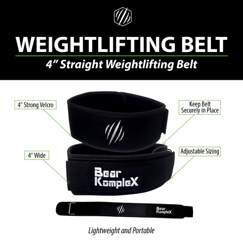 Bear KompleX 4" Straight Weightlifting Belt | Hook & Loop | Multiple Colors