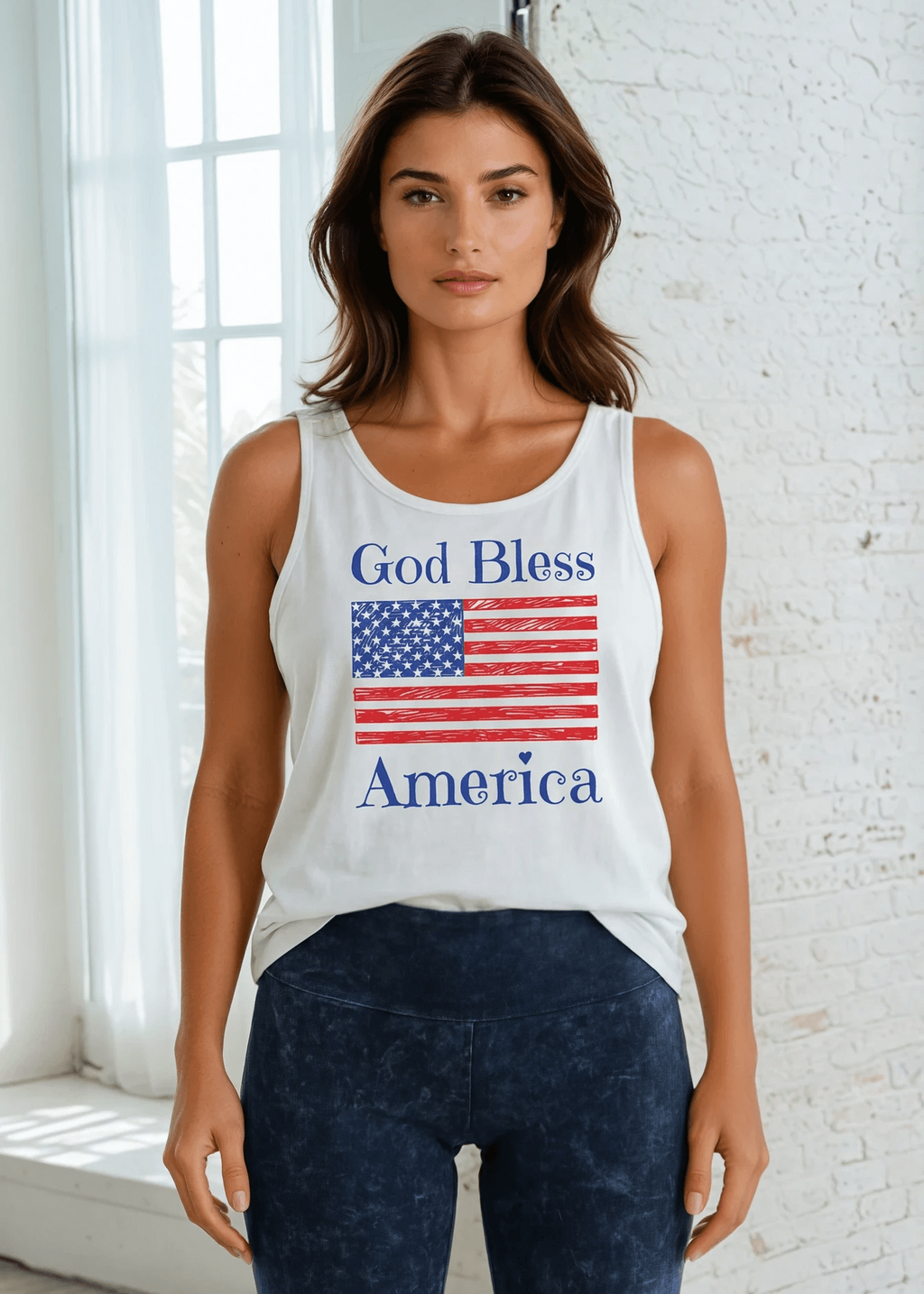 God Bless America Patriotic USA Made White Tank Top