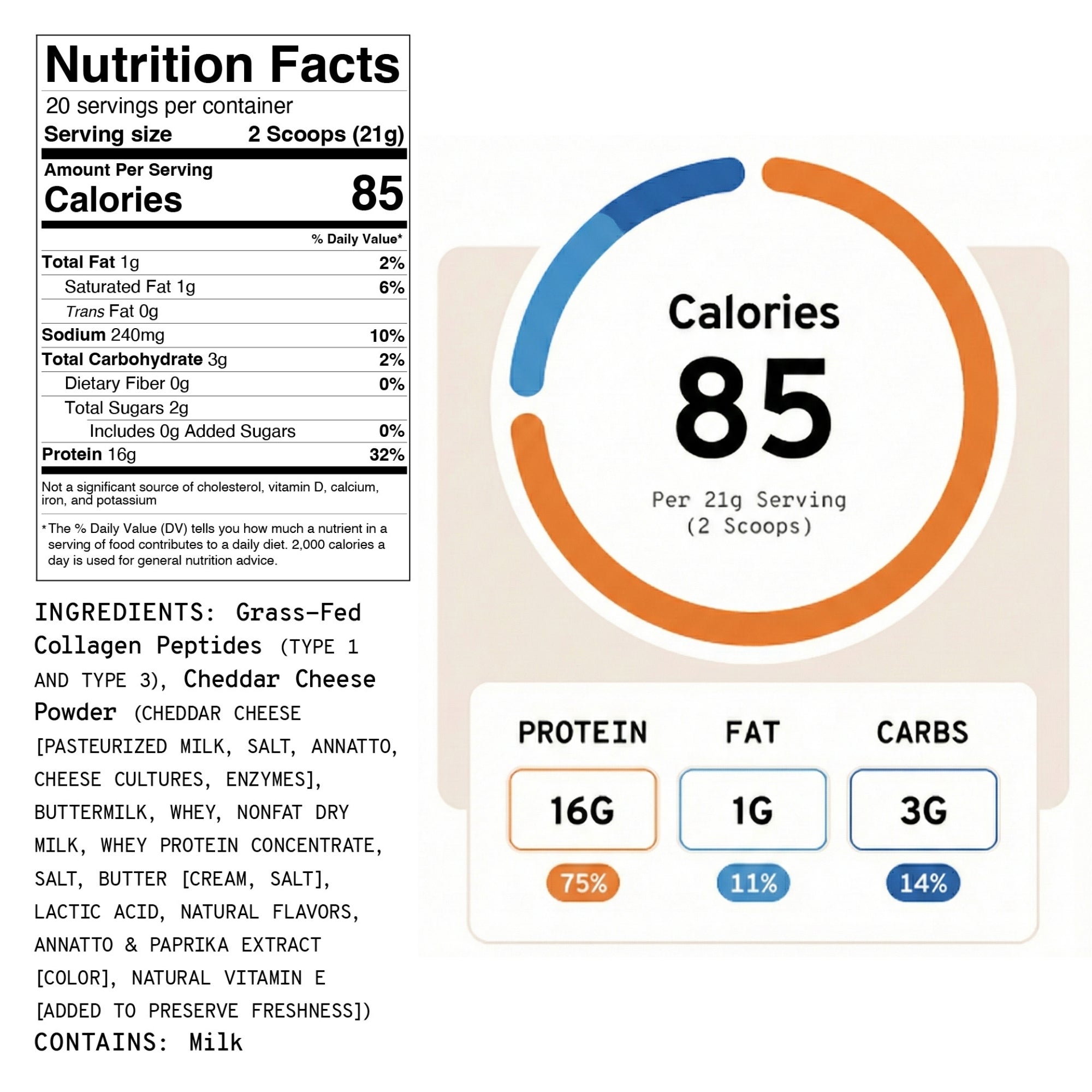OneSourceFitness Cheesy Cheese Collagen+ Protein Powder | 15g Protein | 20 Servings | Gluten-Free