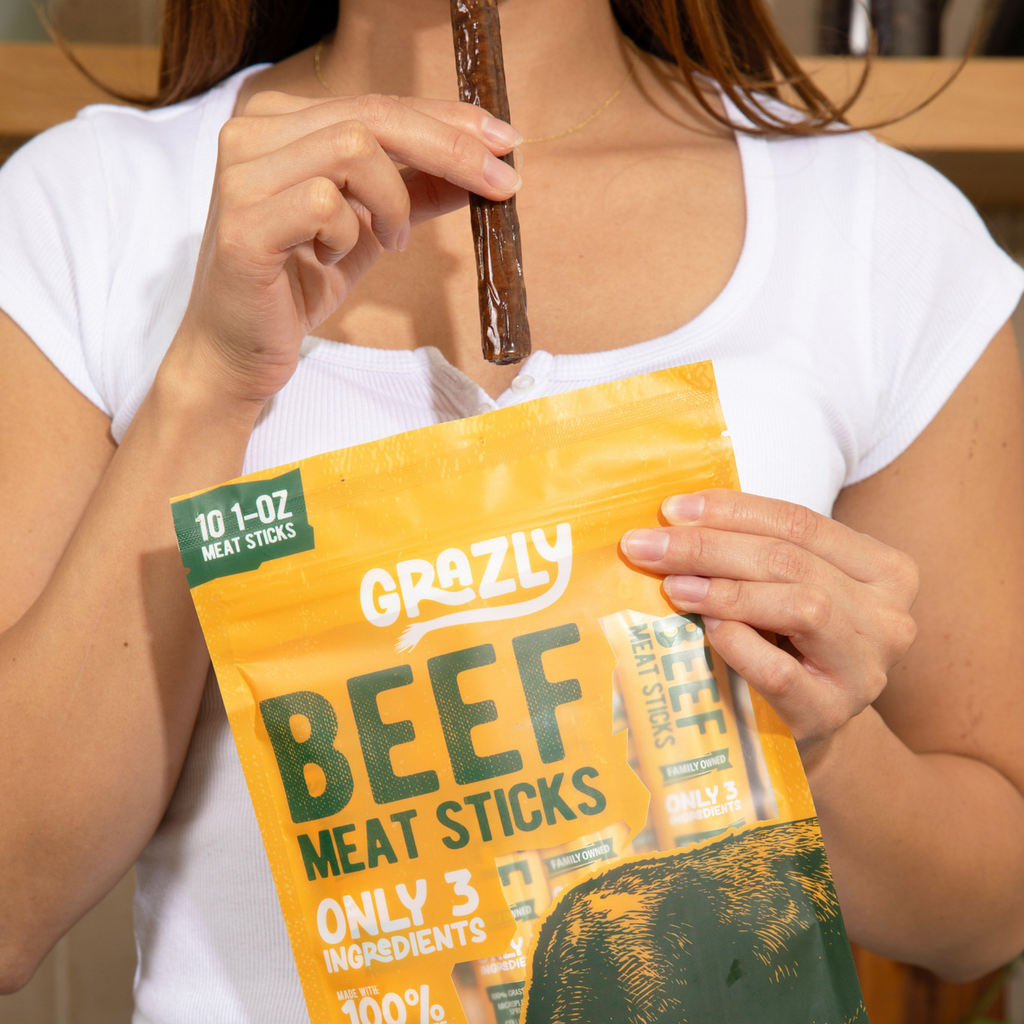 Grass-Fed Beef Meat Sticks - Plain, 100% American Made, High Protein Snack