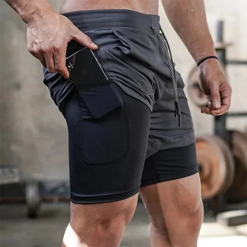Men's 2-in-1 Camo Running Shorts — Quick-Dry with Compression Liner