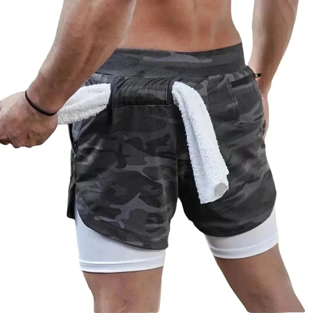 Men's 2-in-1 Camo Running Shorts — Quick-Dry with Compression Liner