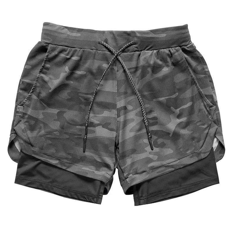Men's 2-in-1 Camo Running Shorts — Quick-Dry with Compression Liner