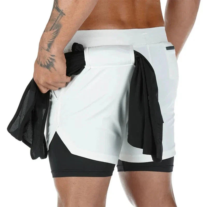 Men's 2-in-1 Camo Running Shorts — Quick-Dry with Compression Liner