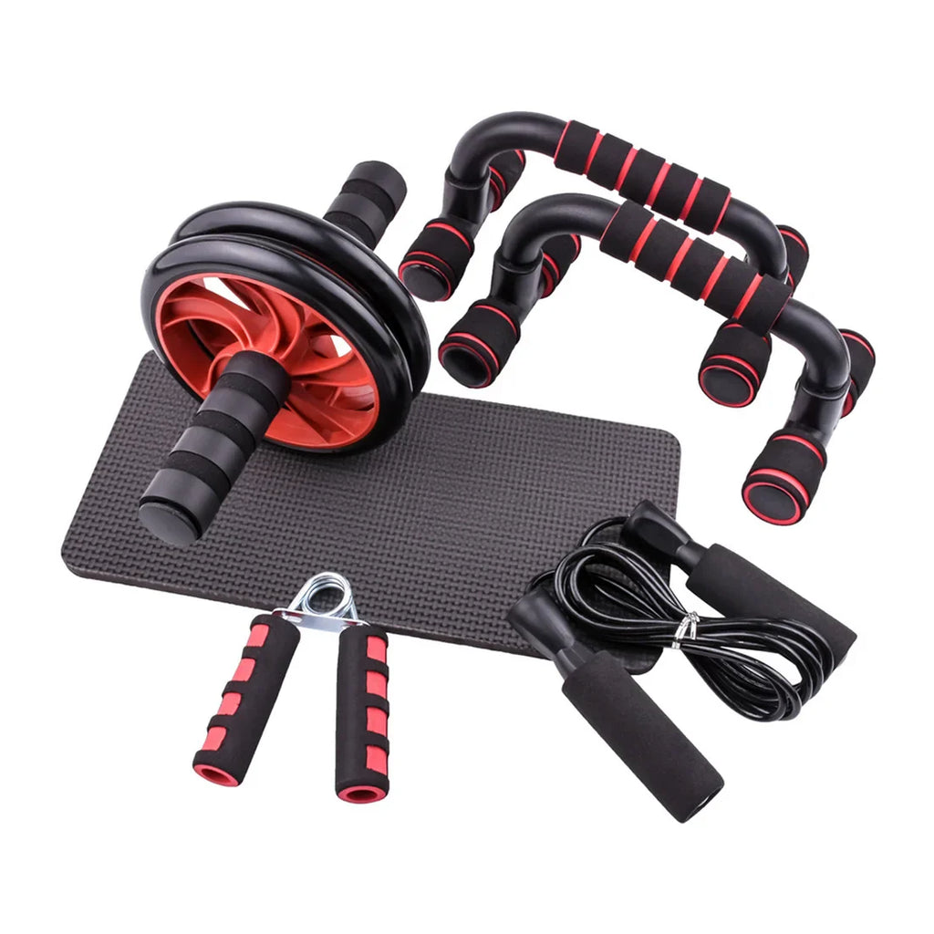 5-in-1 Home Gym Kit — Ab Roller, Jump Rope, Push-Up Stands, Hand Grips & Mat