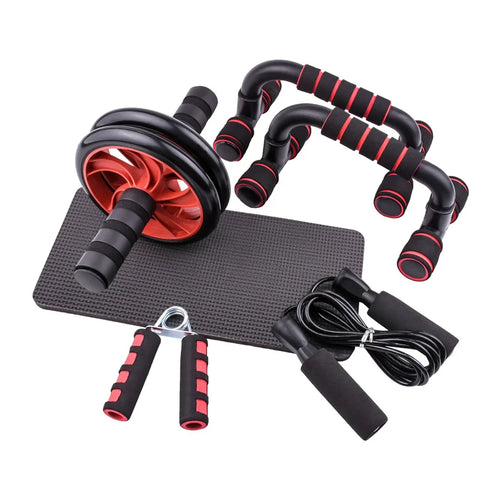 5-in-1 Home Gym Kit — Ab Roller, Jump Rope, Push-Up Stands, Hand Grips & Mat