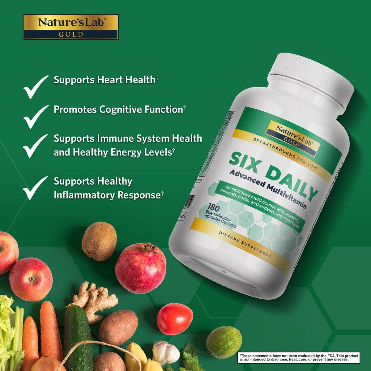 Nature's Lab Gold Six Daily Multivitamin — 180 Capsules | 30-Day Supply