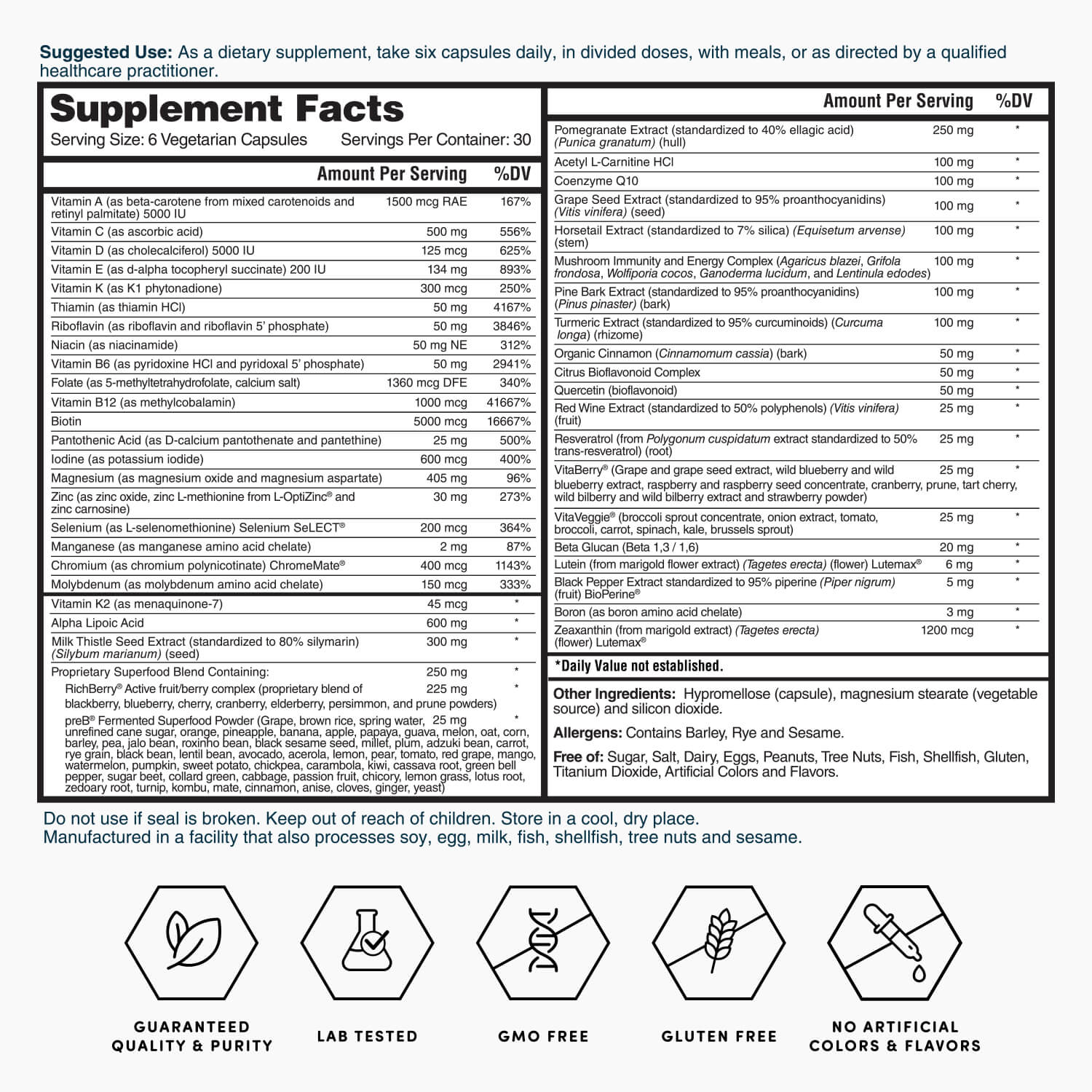Nature's Lab Gold Six Daily Multivitamin — 180 Capsules | 30-Day Supply