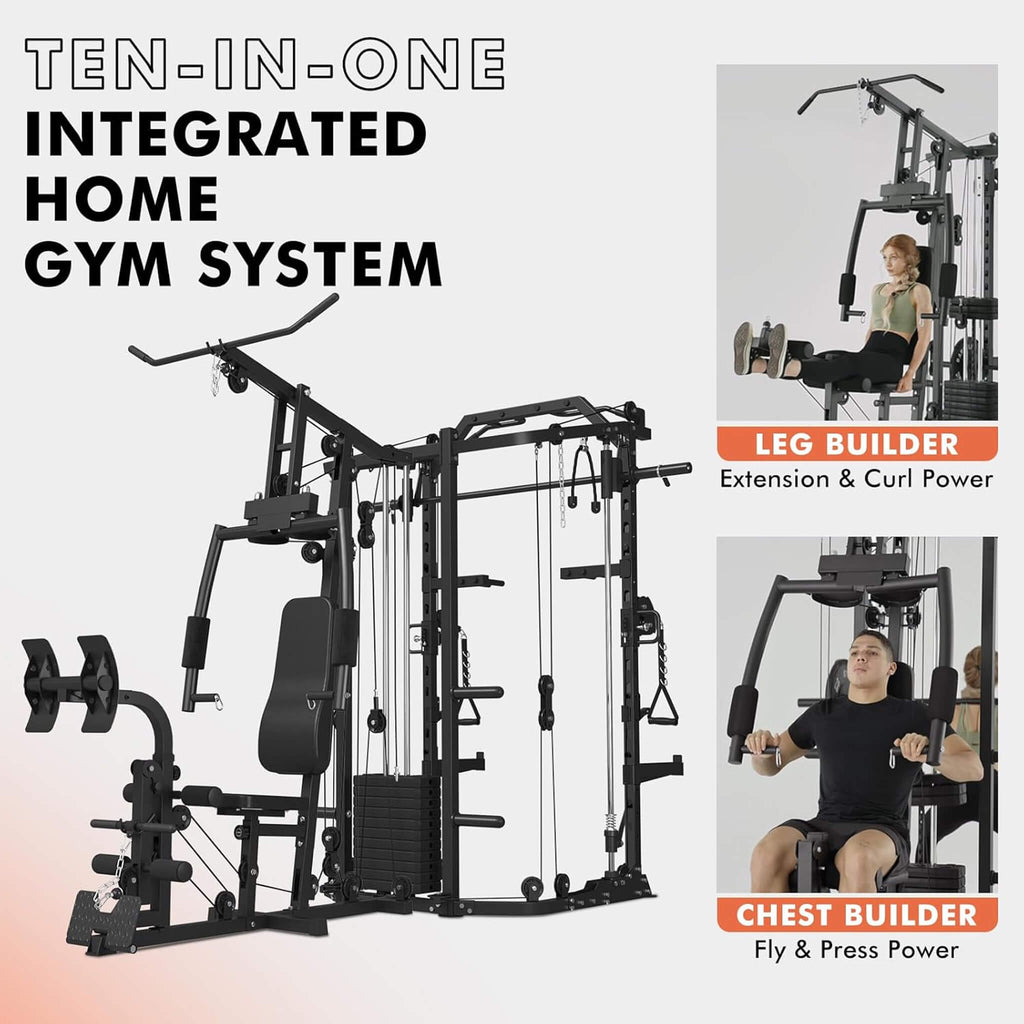 Rovix Dual Station Smith Machine with Cable Crossover Home Gym