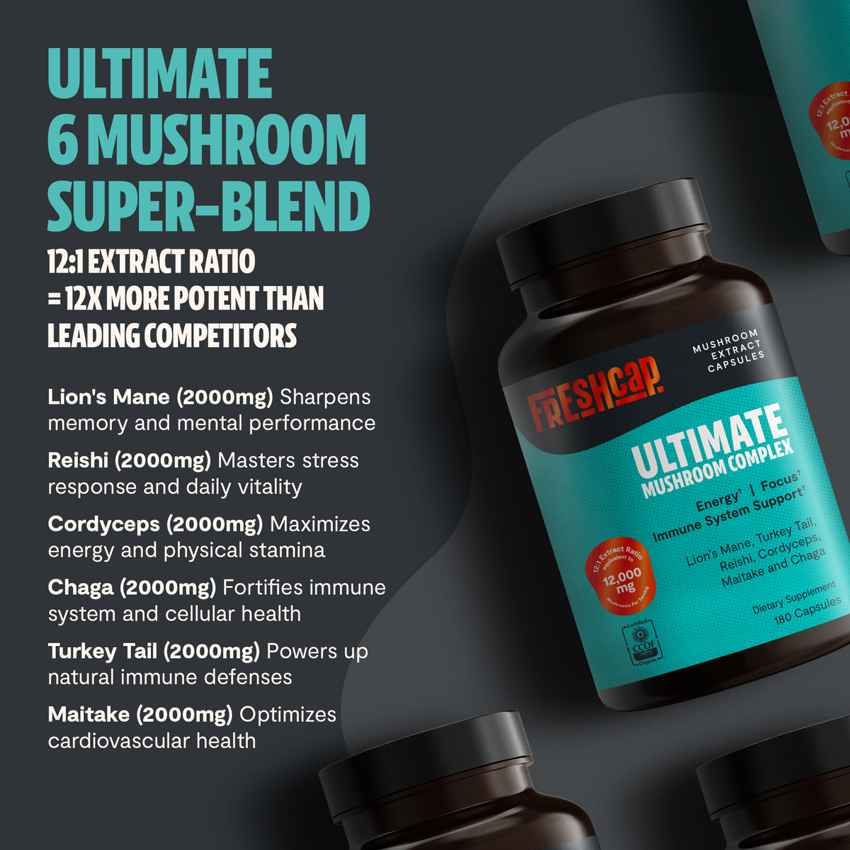 Organic Mushroom Complex | Six-Mushroom Adaptogen Blend